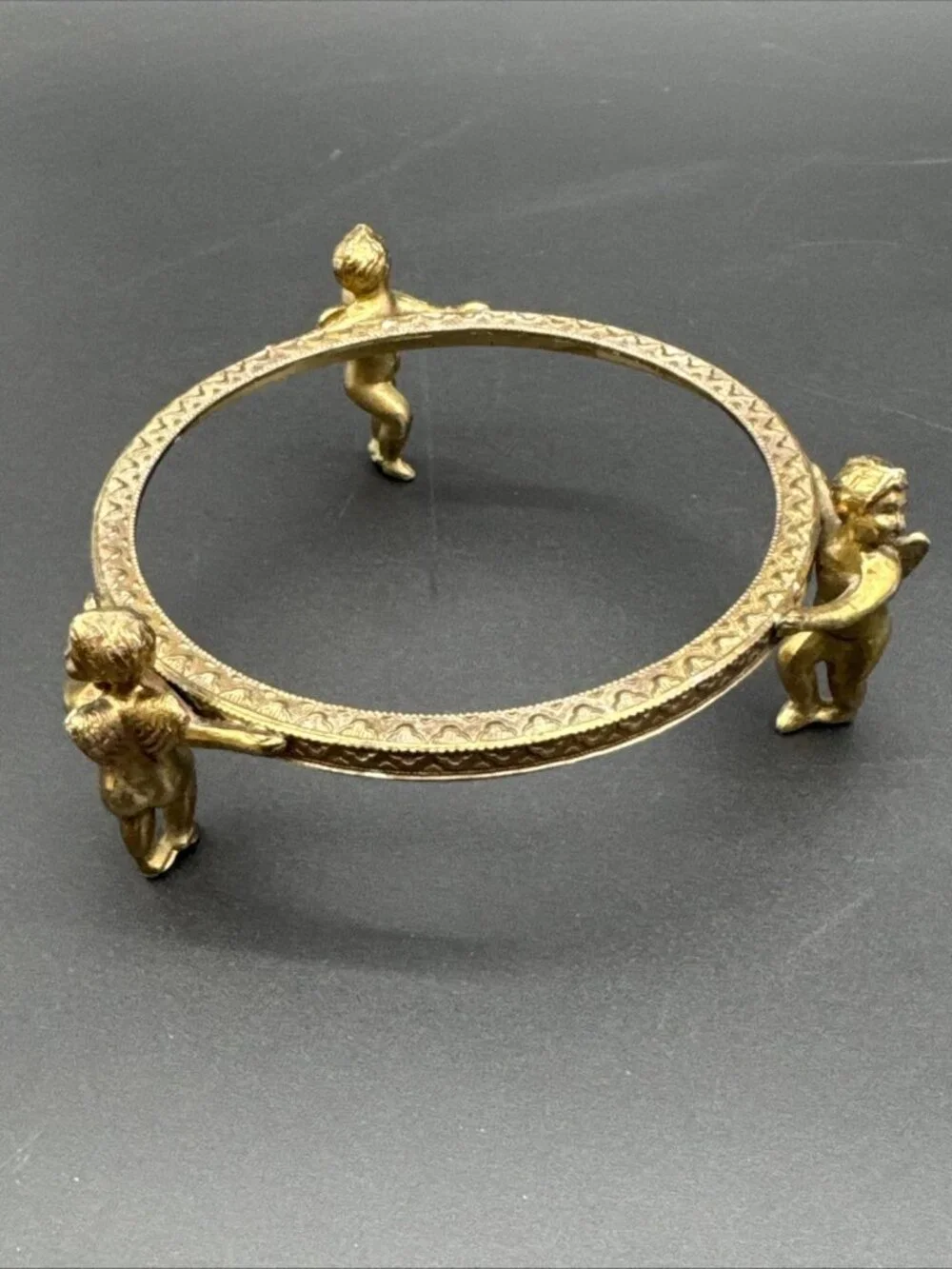 Vintage Ormolu Brass Cherub Stand Plant Candle Bowl Ornate Hollywood Regency
